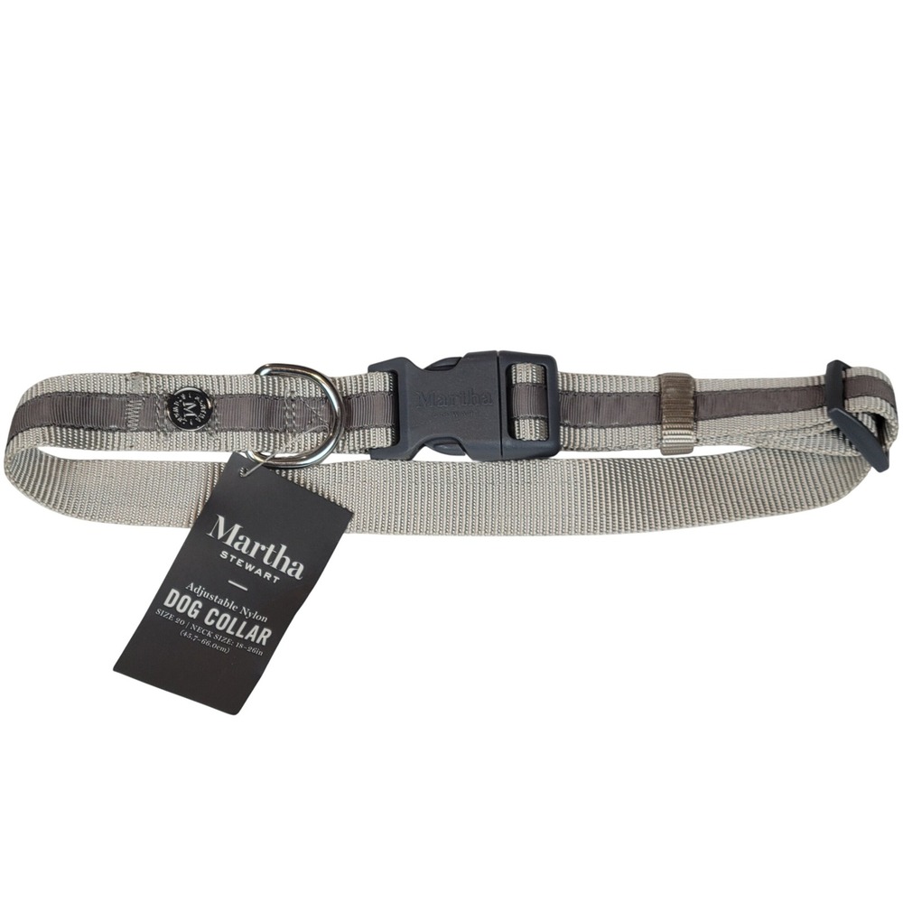 Martha Stewart Gray &‎ Tan Adjustable Nylon Large Dog Collar Size 20 (18-26in)